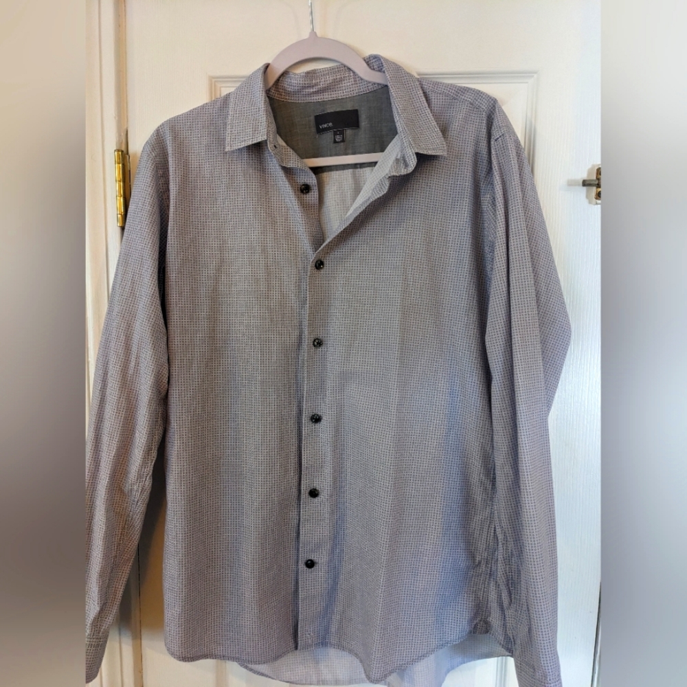 Vince men's size large button down shirt, purple and white, gently used